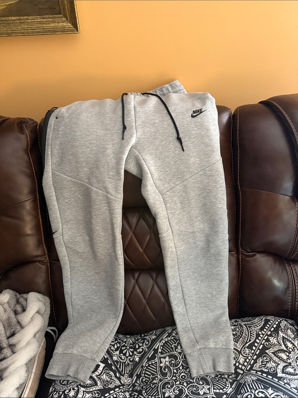 Nike Kids Light Gray Fleece Joggers with Black Drawstrings